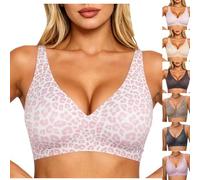 Uwdiohq Jelly Bras for Women UK Full Coverage Leopard Print Wireless Seamless Support Bra Soft Non Wired Push Up V Neck Plush Size Bras Comfort Breathable Padded Everyday T Shirt Bra A Pink L