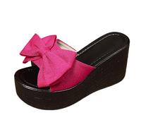 Uwdiohq Ladies' Slippers Summer New Bowknot Platform European And American Adjustable For Women (Hot Pink, 3.5) Flip Flops Beach Womens Flipflops Ladies Size 4 Silver Plantar Fasciitis Arch