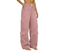 Uwdiohq Lightweight Cargo Trousers Women High Waisted Drawstring Cargo Pants with Multiple Pockets Ladies Casual Baggy Wide Leg Jogging Hiking Sweatpants Petite/Regular/Tall