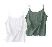 Uwdiohq Linen Camisole Tops for Women Set Summer Casual Cotton Linen Sleeveless Spaghetti Strap Cami Vest Tops Loose Breathable Solid Crewneck Tank Top Two Piece Basic Underwear B Green M