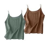 Uwdiohq Linen Camisole Tops for Women Set Summer Casual Cotton Linen Sleeveless Spaghetti Strap Cami Vest Tops Loose Breathable Solid Crewneck Tank Top Two Piece Basic Underwear B Light Ashy XL