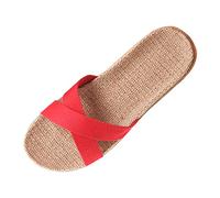 Uwdiohq Linen Couple Indoor Slippers Wood Floor Silent Non Thick Sole Summer Women's Booties (Red, 5.5) Black Slides Women Sliders Slider Arch Support Ladies Sandals Size 6 UK Womens 7 Slide