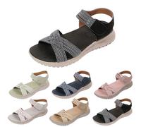 Uwdiohq Orthopedic Sandals Women Arch Support Wide Fit Sandal Open Toe Adjustable Touch Fastening Straps Summer Sport Shoes Elastic String Cushioned Beach Outdoor Ladies Walking Black 7.5