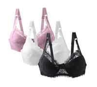 Uwdiohq Pack of 3 Women's Bra Set Comfortable Lace with Adjustable Straps Elegant Underwear for Everyday and Leisure Multicoloured Bras Womens Cotton Sports Non Wired Comfort Women UK Older