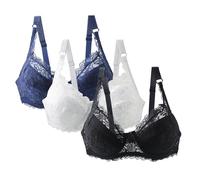Uwdiohq Pack of 3 Women's Bra Set Comfortable Lace with Adjustable Straps Elegant Underwear for Everyday and Leisure Multicoloured Bras Womens Cotton Sports Non Wired Comfort Women UK Older