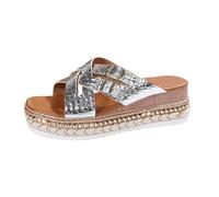 Uwdiohq Platform Sandals For Women Summer Womens Open Toe Espadrilles Buckle Ankle Strap Gold Casual Walking Strappy Oh Yeah Slippers (Silver, 6) Flip Flops Archers Ladies Foam Thong Size 5