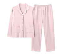 Uwdiohq Pyjamas for Women 2 Piece Satins Silk Pyjama Long Sleeve Tops Blouse Trousers Sleepwear Sets Nightshirt Loungewear Soft Bridesmaid Pj Spring Summer Fall For Lounging Satin Set Touch Pink