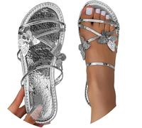 Uwdiohq Sandales Plates Femme D'Été Bout Ouvert Pantouf Confortable Plate Chaussures Pantoufles Vacances Plage Clog Sandals For Women Closed Toe (Silver, 4.5) Sliders Size 6 Shower Slippers