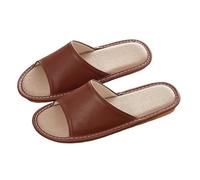 Uwdiohq Summer Indoor Bedroom Floor Silent Breathable Absorbing Cotton Linen Cowhide Casual Slippers for Men and Women Boot (Brown, 3.5) Beach Hotel Women's Sliders Size 5 7 Bathroom Ladies