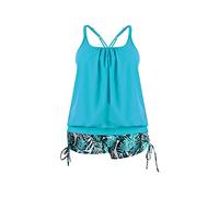 Uwdiohq Swimsuit Women's Conservative Printed Two Split Flat Angle Cover Belly Slim Tankini Womens Swim Tops with Underwire (Blue, XL) Navy Swimming Costume Girls Shorts and T Shirt Set Women