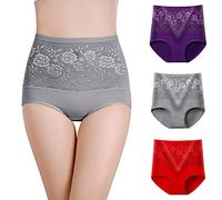 Uwdiohq Underwear 3 Pack Mixed Color Cotton High Waisted Lace Brazilian Knickers For Women Ladies Multipack Womens Full Briefs Panties Stripe And Stare Pants Brief Invisible Support