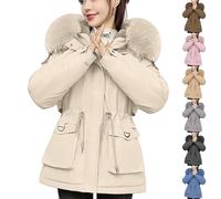Uwdiohq Warm Winter Coats for Women UK Short Length Padded Down Jacket Ladies Windproof Quilted Puffer Coat Winter Jacket Jackets Womens Packable Waterproof Lightweight Poncho Adult Raincoat Beige