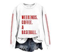 Uwdiohq Weekends Coffee Baseball Women's Letter Print Crew Neck Long Sleeve Top Crop Sweatshirts for Women For Uk Sweatshirt Hoodie Winter Jumperss Black Oversized Womens Blanket Full Length
