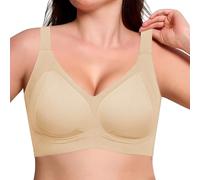Uwdiohq Wireless Comfortable Soft Bras for Women Full Coverage Everyday No Show Bra with Support Sports Padded (Beige, XL) T-Shirt Plunge Floral Strap UK Multi Pack Backless Strapless Non Wired