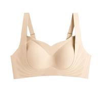 Uwdiohq Wireless Comfortable Soft Bras for Women Full Coverage Everyday No Show Bra Womens Sports Underwire (Beige, XXL) UK Non Wired Bralettes Plus Size Pushup Minimiser Cup Padded Super Push