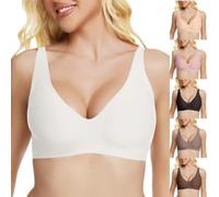 Uwdiohq Wireless Jelly Bras for Women Seamless Full Coverage Push Up Ladies V Neck Bra Comfort Non Wired Support Pads Bras No Underwire T Shirt Everyday Bralettes A White L