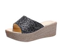 Uwdiohq Women Sandals Summer New Pattern Sequins Fashion Comfortable Versatile Shoes Borne (Black, 5.5) Womens Size 7 Ladies Slip On Black Slides For Uk Sliders Woman Mule 8 Comfy 4 Sandal