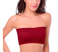 Uwdiohq Women Strapless Bra Size Plus Removable Padded Top Stretchy Double Soft Bralette Underwear Wire Womens Support Bras (Red, L) Womenswear Cotton Wireless for UK Sexy Push Up Comfy Sports