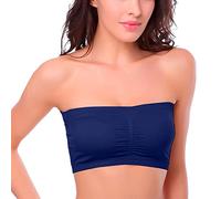 Uwdiohq Women Strapless Bra Size Plus Removable Padded Top Stretchy Double Soft Bralette Underwear Wire Womens Support Bras (Navy, M) Built in Scalloped Vest White Sweat Proof Spaghetti Strap