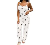 Uwdiohq Women's 2 Pieces Pajama Set Ribbed Print Pjs Set Sleeveless Ruffled Cami Top High Waist Wide leg Pants Soft trousers Comfortable Loungewear Sleepwear S-3XL