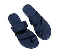 Uwdiohq Women'S Beach Slippers Hollow Casual Denim Half Empty Flat Sandals Women Size 8 (Blue, 7) Flip Flops Womens Sliders Leather Orthopedic 7 Soft Black For Shoes 6 Arch Support Thong Woman 5