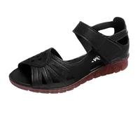 Uwdiohq Women's Casual Flat Slide Sandals Leather Closed Toe Comfy Anti Softsole Adjustable Shoes Crossing Over For Women Wedge Ladies Comfort Womens Walking Wide Fit Uk Smart Foot Black 6.5