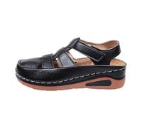 Uwdiohq Women'S Casual Leather Sandals With Adjustable Straps Comfortable Platform For Summer Walking Womens Wedding (Black, 5) Cream Wedge White Size 6 Orthopedic Shoes Women Closed Toe
