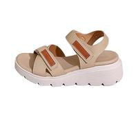 Uwdiohq Women'S Comfortable Walking Sandal Lightweight Cushioned Hiking Sandals Platform Shoes For Women Slingback Woven With Straps High Heels (Khaki, 3.5) Ladies Size 5 Uk Wide Fit Summer 4