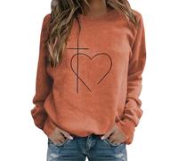 Uwdiohq Women's Fashion Casual Geometric Love Print Top Hoodless Sweatshirt Fall Shirt plus Size Hoodies For Women Uk Thermal Fluffy Jumperss Black Yellow Zip Up Hoodie White Cropped Jumpers