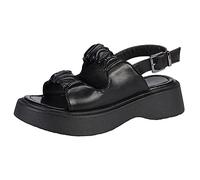 Uwdiohq Womens Flat Sandals 2026 Big Head Buckle Beach Pleated One With Thick Bottom Women Between Friends By Slim V Wedge For Ladies Walking Platform Sandal Wide Black 6