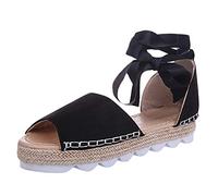 Uwdiohq Womens Flat Sandals Ankle Mouth Strap Thick Woven Bottom Rope Grass Fish Women Formal Sandal Comfy For Uk Ladies Wide Fit Walking Comfort Comfortable Black 5.5