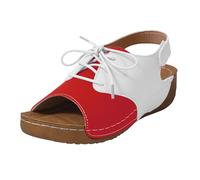 Uwdiohq Womens Flat Sandals Summer Adjustable Fish Mouth Thick Bottom One Foot Round Toe Open Beach Casual Shoe M Ladies Wide Fit For Women Wedge Comfy Uk Walking White Red 5