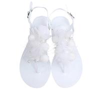 Uwdiohq Womens Flip Flops Handmade Flower Summer Jelly Pvc Flop Shoes Beach Women Flat Sandals For Diamante Ladies Sparkly Jewelled Toe Post Holiday Wide Rose Gold Sketches White 4.50