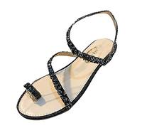 Uwdiohq Womens Flip Flops Sandals Women Summer Outwear French Wind Wrapped Flat Bottom Strap Roman Shoes For Ladies Sparkly Wide Fit Rose Gold Falt Wedge Black 4.5
