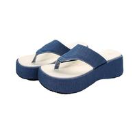 Uwdiohq Womens Flip Flops With Arch Support Comfort Summer Oversized Thick Slippers Pinch Toe Denim Square Beach Shoes And Cars For Women Sandals Arches Flip-Flops Waterproof Blue 4.5