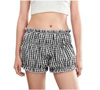 Uwdiohq Womens Gingham Bloomer Boxer Shorts Ruffle Striped Cotton Casual Sleep Lounge Short for Summer Pyjama Bottoms Elastic Waist Plaid Beach Pants Y2K Comfortable Soft Baggy Brethable Black XL