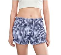 Uwdiohq Womens Gingham Bloomer Boxer Shorts Ruffle Striped Cotton Casual Sleep Lounge Short for Summer Pyjama Bottoms Elastic Waist Plaid Beach Pants Y2K Comfortable Soft Baggy Brethable Blue XXL