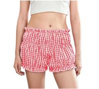 Uwdiohq Womens Gingham Bloomer Boxer Shorts Ruffle Striped Cotton Casual Sleep Lounge Short for Summer Pyjama Bottoms Elastic Waist Plaid Beach Pants Y2K Comfortable Soft Baggy Brethable Red XL