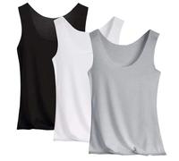 Uwdiohq Women's Ice Silk Tank Tops 3 Pack Plus Size Sleeveless Round Neck Camisole Seamless Lightweight Basic Vest Cool Breathable Undershirt for Summer Daily Gym Travel Layer B Grey 3XL