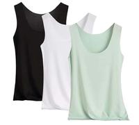 Uwdiohq Women's Ice Silk Tank Tops 3 Pack Plus Size Sleeveless Round Neck Camisole Seamless Lightweight Basic Vest Cool Breathable Undershirt for Summer Daily Gym Travel Layer B Green XL