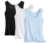 Uwdiohq Women's Ice Silk Tank Tops 3 Pack Plus Size Sleeveless Round Neck Camisole Seamless Lightweight Basic Vest Cool Breathable Undershirt for Summer Daily Gym Travel Layer B Blue 4XL