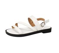 Uwdiohq Women's Low Wedge Sandals Ladies Summer Retro Solid Color Toe Roman Soft Bottom Buckle Strap Large Size Flat Designer For Women Womens Walking Comfort Wide Fit Sandal White 6.5