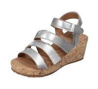 Uwdiohq Women's Low Wedge Sandals Summer Buckle Strap Slope Heel Rubber Fashion Thick Bottom Villa Shoes Womens White For Women Platform Walking Uk Sandal Comfortable Wide Fitting Silver 5.5