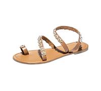 Uwdiohq Womens Orthopedic Flip Flops Ladies Summer Solid Flat Slippers Beach Sandals Roman Shoes Villa Sparkly For Women Wide Fit Toe Post Falt Diamante Brown 5.5