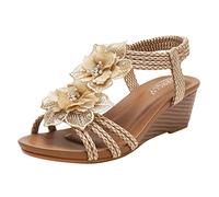 Uwdiohq Womens Sandals Elastic Ankle Strap Casual Beach Shoes Pattern Beaded City Classified For Women (Yellow, 6.5) Sandal Size 7 Wide Fit Uk Rose Gold Summer Flat Lady High Heel Shoe Holiday