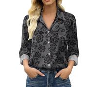 Uwdiohq Women's Satin Blouse Long Sleeve Button Down Shirts Silk Soft Elegant V Neck Office Work Tops Ladies Retro Classic Printed Casual Outfits S-5XL