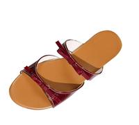 Uwdiohq Womens Slide Flat Sandals Stylish Jelly Bow Beach Cute Open Toe Slides With Strap Summer Sandal Earth For Women Size 8 1/2 (Red, 4) Ladies Sliders 6 7 Women'S & Arch Support Shower Shoes