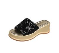 Uwdiohq Women'S Slippers For Summer Outdoor Wear Open Toe One Line High Gloss Thick Casual Sandals Nine Women 7 (Black, 5.5) Womens Size 6 Uk Brown Comfy Cork Wedge Shoes Platform Wide Fit 5 4