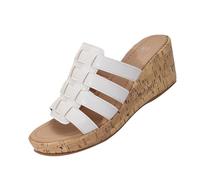 Uwdiohq Women'S Slope With Large Size Slippers Summer New Solid Colour Weaving Fish Mouth Hollow Leisure Beach Rome Sandals Womens Sandal Slides (White, 4.5) Mule Ladies Slip On Comfortable For