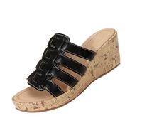 Uwdiohq Women'S Slope With Large Size Slippers Summer New Solid Colour Weaving Fish Mouth Hollow Leisure Beach Rome Sandals Womens Sandal Slides (Black, 5.5) 5 Foam Women Mule For Uk Brown